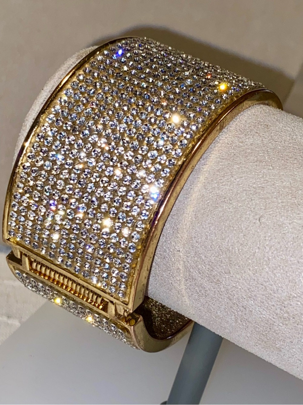 Gold Swarovski Crystal Pave Wide Cuff Bracelet